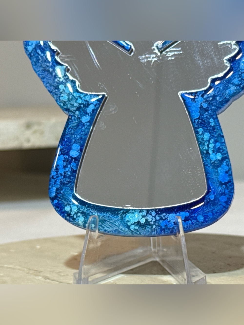 Handmade Blue Resin Angel Mirror | Glitter Decorative Mirror - Picture 4 of 6